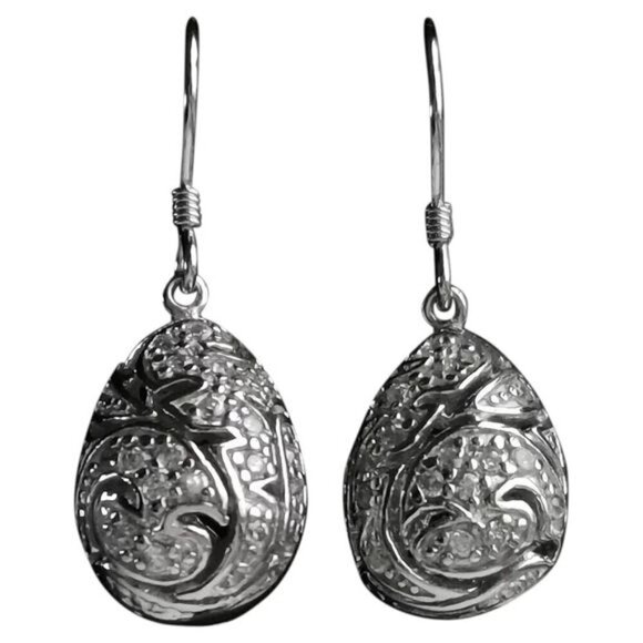 STERLING silver cz damask design dangle drop earrings - Picture 1 of 10